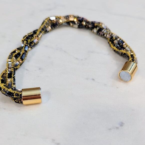 Sparkle Chunky Beaded Bracelet Gold Gray Black Magnetic Closure NEW - Picture 4 of 6